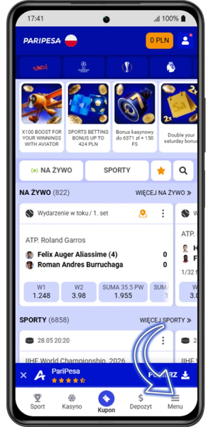 Paripesa Casino Otwórz sekcję aplikacji mobilnej