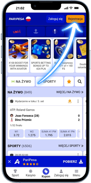 Paripesa casino Kliknij „Rejestracja”