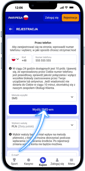 Paripesa bonus Zweryfikuj adres email lub telefon
